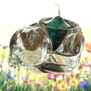 Vintage Indiana Glass Cat Votive Holder Clear Crystal With Candle Kitty Lover